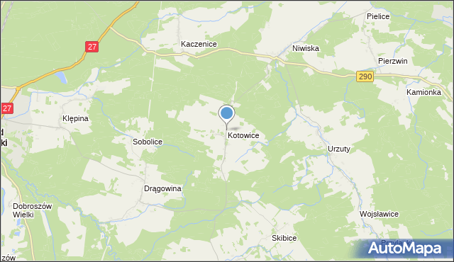 mapa Kotowice, Kotowice gmina Nowogród Bobrzański na mapie Targeo